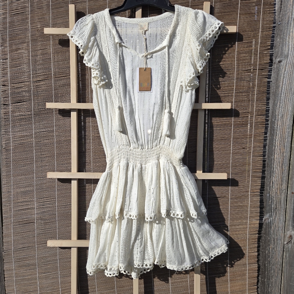 NEW Surf Gypsy White Layered Sequined Mini Dress S